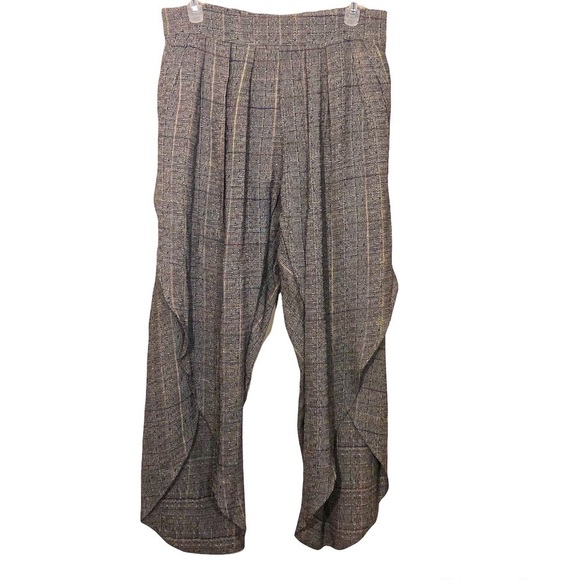 BLANQUE Plaid Pulip Pant Flowy Trousers Ruffle Slits 2 - Picture 1 of 11